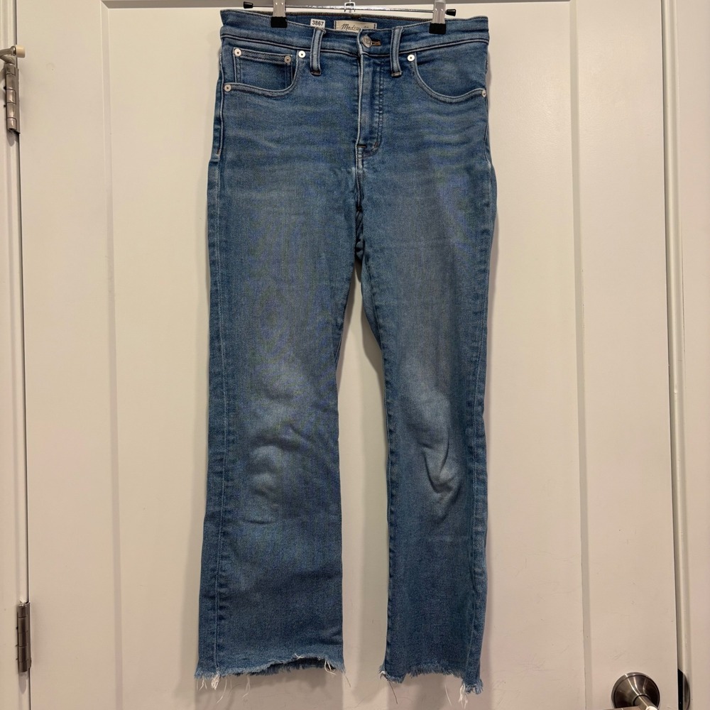 Madewell High Rise Straight Leg Raw Hem Jeans Medium Wash Blue Denim 3867